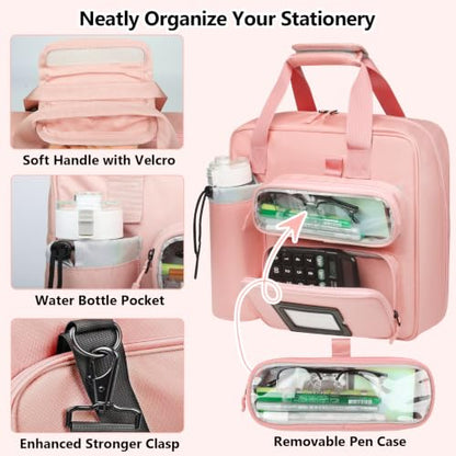 SIYNPAV 3 Inch Zipper 3 D-Ring Binder Bag, 700 Sheet Portfolio Organizer with Shoulder Strap, 13 Inch Laptop Sleeve, Pen& Bottle Pocket for Middle School, Peach - color: Peach