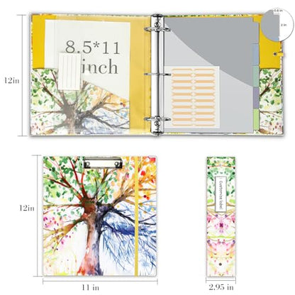 2 Inch 3 Ring Binder Organizer with Clipboard, 5-Tabs Pockets Dividers, Plastic Folder, 18 Divider Stikers, KLLVE Three Ring Binder with Pen Loop (Green Tree, Letter Size) - color: Green Tree, size: 2in（Letter Size）