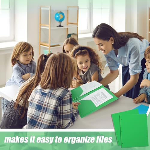 Yeaqee 50 Pcs Plastic Folders with Pockets Bulk 3 Hole Punched 2 Pocket File Folders for 3 Ring Binder Divider Folder for Notebooks, Durable Poly for Office Home (Green) - color: Green