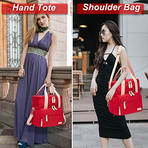 Weitars Lunch Bag for Women, Loncheras Para Mujer Waterproof Reusable Large Dual Compartment Lunch Box Wide-Open Cooler Tote Bag For Nurse Office Working Picnic Hiking (15L) (Red) - color: Red