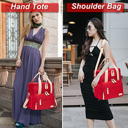 Weitars Lunch Bag for Women, Loncheras Para Mujer Waterproof Reusable Large Dual Compartment Lunch Box Wide-Open Cooler Tote Bag For Nurse Office Working Picnic Hiking (15L) (Red) - color: Red