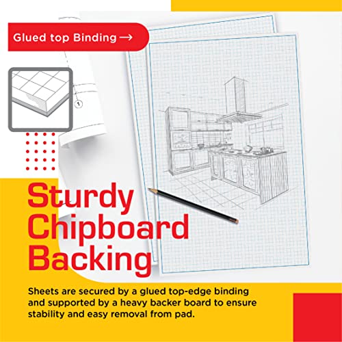 Graph Paper Pad, 17" x 11", 50 Sheets, Blue Line Border, Blueprint Paper, Double Sided, White, 4x4 Blue Quad Rule, Easy Tear Sheets, Grid Paper, Graph Paper by Better Office Products - size: 11 x 17-inch