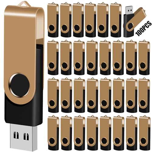 128MB 100-Pack USB Flash Drives Bulk EASTBULL USB 2.0 Thumb Drive,Gold | Swivel Pen Drive with Lanyards for Data Storage 128MB 100 Packs Bulk Thumb Drives, Gold - color: 100PCS-Gold, size: 128MB