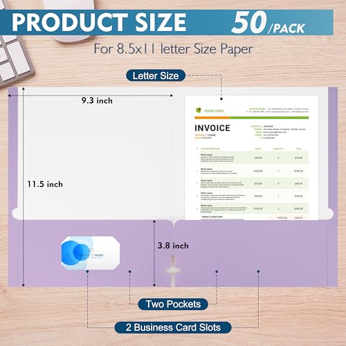 pmybupo 50 Pack Purple Folders with Pockets,Heavy Duty Paper Colored File Folders,2 Pocket Folders,Back to School Supplies - color: 2567u