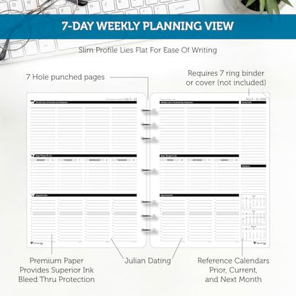 Planner Pad 7 Hole Loose Leaf July 2026 – June 2027 / Academic Year 8 1/2" x 11” Large 3-Tier Funnel Down 12 Month/Weekly Organizer, Black Ink - size: July 1st 2026 Start, style: Black Ink