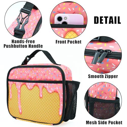 Ice Cream Lunch Bag Insulated Reusable Lunch Box Kids Girls Boys Cooler Thermal Tote Bag For Men Women School Work Picnic - color: Ice Cream