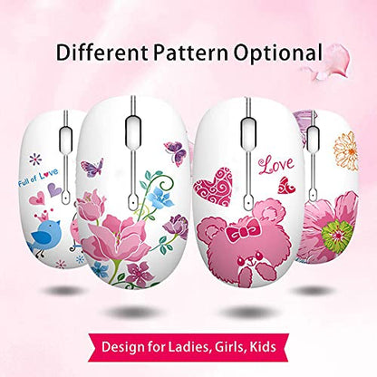 TENMOS M101 Wireless Mouse Cute Silent Computer Mice with USB Receiver, 2.4G Optical Wireless Travel Mouse 1600 DPI for Laptop, Notebook, PC, Computer (Butterfly) - color: butterfly