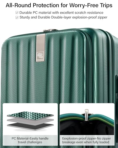 Hanke 20 Inch Expandable Carry On Luggage Airline Approved Top Opening Hard Shell Suitcases with Wheels Lightweight Travel Luggage Carry On Suitcase for Woman Men-Blackish Green - color: Blackish Green, size: 20 Inch Expandable