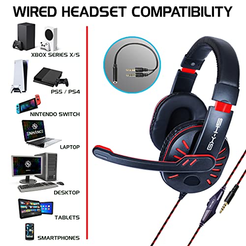 ENHANCE GX-H5 Gaming Headset with Microphone - Universal Gaming Headset for PS4, PS5, Xbox, PC, Switch with Adjustable Headband, Volume Controller, USB Sound-Isolating Earcups, Splitter Cable (Red) - color: Red