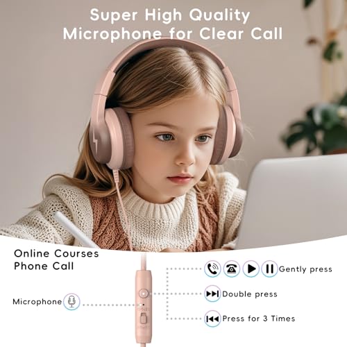 Candy Bila Kids Headphones, Wired Headphones for Kids Over Ear with Microphone, 85/94dB Volume Limiter Headphone for Girls Boys, Foldable Headphone for Learning & Entertainment, Gradient Brown - color: Gradient Brown