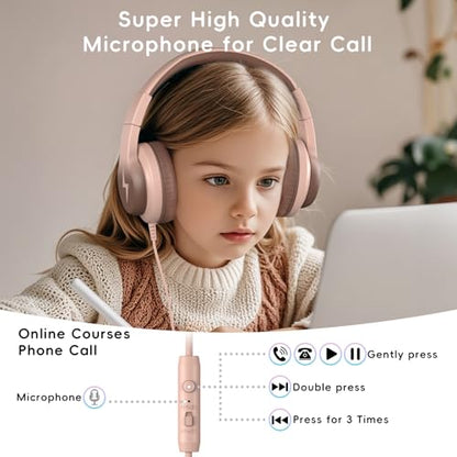 Candy Bila Kids Headphones, Wired Headphones for Kids Over Ear with Microphone, 85/94dB Volume Limiter Headphone for Girls Boys, Foldable Headphone for Learning & Entertainment, Gradient Brown - color: Gradient Brown