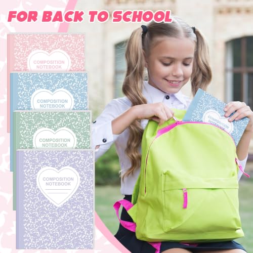 Tenceur 4 Pack Pastel Composition Notebook College Ruled Bulk Marble Composition Notebook Preppy Aesthetic for Back to School Supplies 110 Page 7-1/2" x 9-3/4" Journal for First Day of School Student