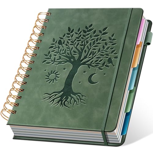 Ovesmusl Hardcover Spiral Notebook 6.1" x 8.4" with 5 Removable Dividers 300 Pages Leather 5 Subject Notebook College Ruled 100GSM Large Spiral Notebooks for Work Thick Lined Journal for Women, Green - color: Green, size: 6.1"x8.4"
