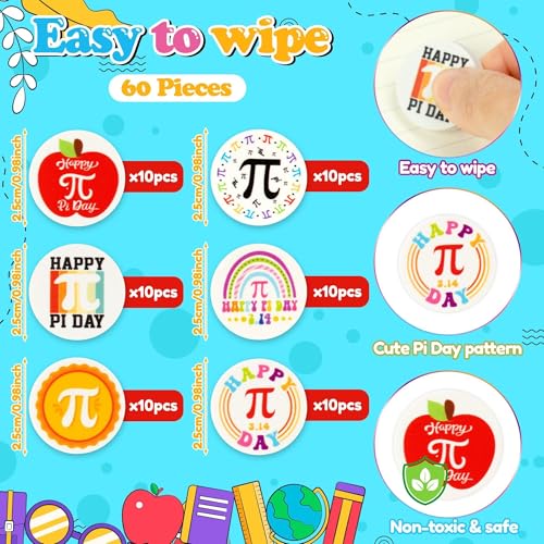 Math π Mini Erasers for Kids - 60Pcs Back to School Gifts Pi Day Pencil 3D Puzzle Erasers Desk Pet Stationery Gifts π Themed School Classroom Reward Game Prizes Goodies Bag Fillers for Students - style: Pi Day