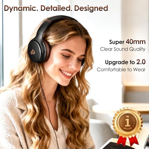 USB C Headphones Wired Headphones Over Ear with HD Mic,Brown Headphones/Lightweight/Foldable/Adjustable for iPad/School/Travel/iPhone 17/16/15, Samsung S25/S24, Back-to-School Season, Teen Gifts - color: Brown