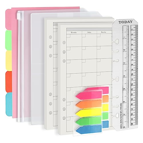 Harphia A5 6 Holes Binder Refill Value Set, 90sheets monthly plan loose leaf paper with stickers and dividers, planner insert with binder pockets for A5 binder 6 holes refillable notebook,005da5month - color: Month Paper Set, size: A5
