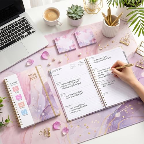 Planner 2026-2027, Weekly and Monthly Academic Planner, Jul 2026 - Jul 2027, 8.5"x11" Large Hardcover Daily Planner Calendar with Tabs for Women, Year Planning Agenda for Teacher and Student (Marble pattern) - color: Marble pattern