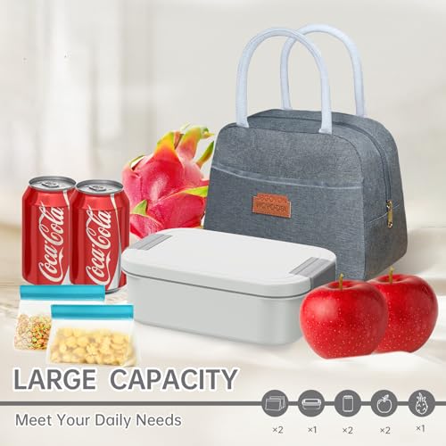 JBGOYON 4-in-1 Bento Box and Insulated Lunch Bag Set, Gray | 6-hour insulation, 7.5 L lunch bag, leakproof 1.9 L container with 2 sauce cups, fork and spoon, 2 snack bags, BPA-fre - color: Light Gray