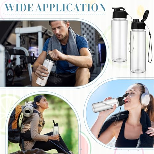 Domensi 50 Pieces Plastic Water Bottle Bulk 17 oz Sports Adults Reusable Large Water Bottles with Leak Proof Flip Top for Adults Fitness (Black) - color: Black