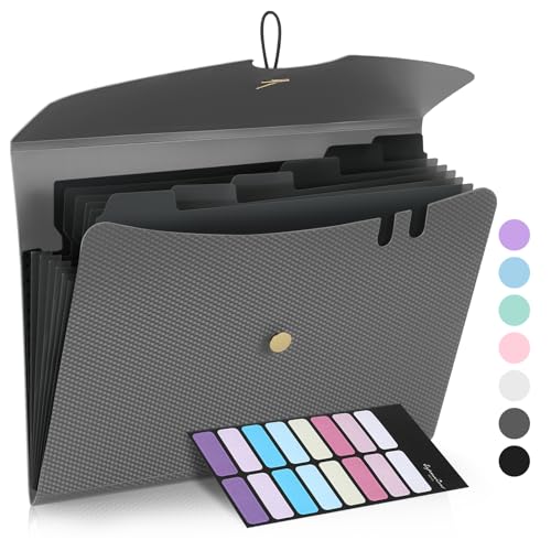 Sooez 7 Pocket Accordion File Organizer, Premium Expanding File Folder, Letter Size Folders for Documents, Sleek Filing Folders with Bungee Closure, Portable Folders for School Office Supplies, Grey - color: Grey