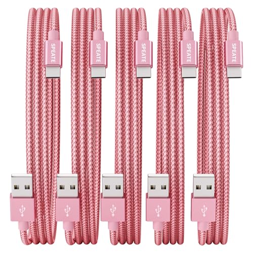 USB to USB C Cable (5-Pack, 3/3/6/6/10FT), USB A to Type C Cable, Fast Charging Nylon Braided Sync Transfer Cord USB C Charger for Phone 16/15/iPad, Galaxy S/Note/A, Pixel and More - color: Pink