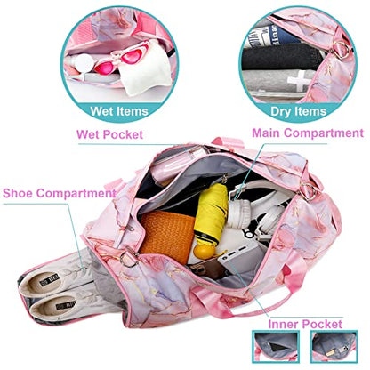 Jumpopack Dance Bag for Girls Teens Gym Gymnastic Bags Travel Bags for Weekender Sleepover Overnight Bag with Shoe Compartment and Wet Pocket - color: Pink