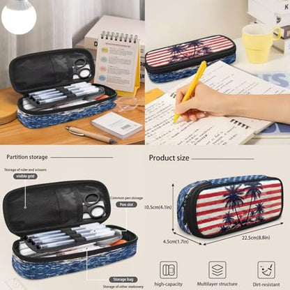American Flag Coconut Tree 3PCS Kids Backpacks for Teen Girls Boys, 17 Inch School Bookbag Set with Lunch Bag Pencil Case 3 in 1 Lightweight Daypacks for Middle High School Students - color: American Flag Coconut Tree