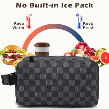FlowFly Small Insulated Lunch box Portable Soft Bag Mini Cooler Thermal Meal Tote Kit with Buckle for Work, PlaidWithBuckle - color: PlaidWithBuckle