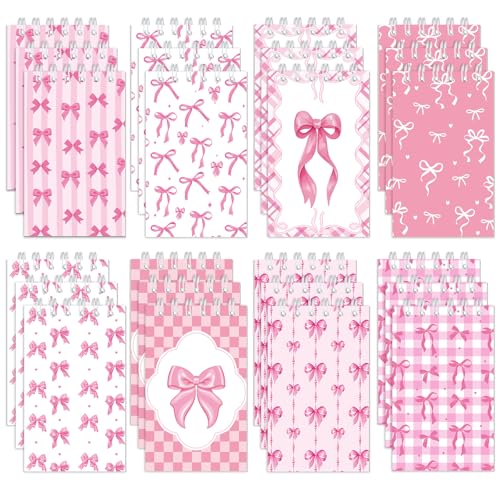 Faccito 24 Pieces Nautical Mini Notebooks Nautical Theme Spiral Small Notepads Anchors Pocket Journals Notebooks for Birthday Party Classroom Rewards Office (Pink Bow Style) - style: Pink Bow Style