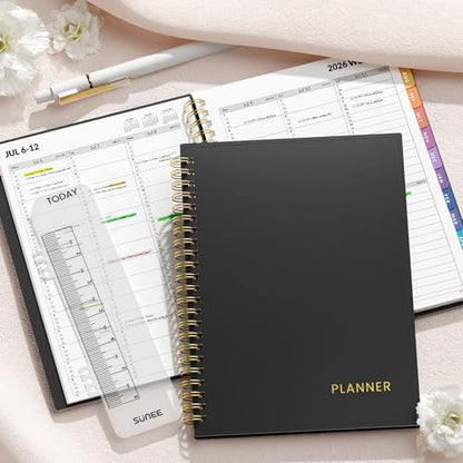 SUNEE 2026-2027 Appointment Book, Quarter-Hourly, Weekly & Monthly - from July 2026 to June 2027, 6.4"x8.3" Academic Planner, Flexible Cover, Note Pages, Bookmark, Spiral Binding, Black - color: Minimalist Black