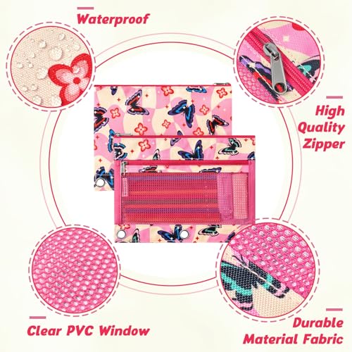 WAWSAM Butterfly Pencil Pouch for 3 Ring Binder, Binder Pencil Pouches with Zipper, Pencil Case with Clear Window, Cosmetic Bags for Office Supplies - color: Butterfly