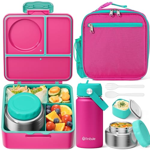 Fimibuke Bento Box for Kids Adult - Leakproof 3-4 Compartments Lunch Bento Box Set with Insulated Food Jar, Water Bottle, Lunch Bag, Sauce Cup & Cutlery for Toddler Teen Shcool Girl Boy Age 3+ - color: A8.Red & Green