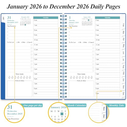 Daily Planner 2026 Full Page Per Day- 2026 Daily & Monthly Planner from January 2026 to December 2026, Day Planner 2026 with 12 Months Tabs, 6.4" x 8,5", Blue - color: Blue, size: 6.4" x 8.5"