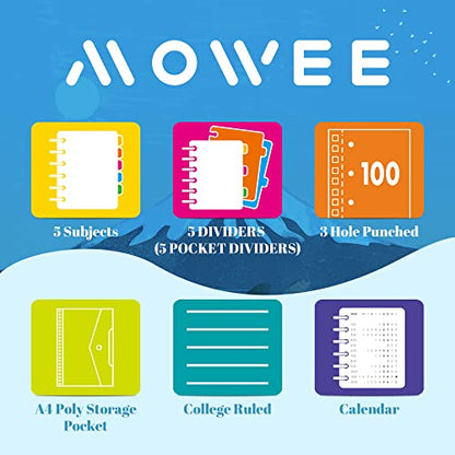 5 Subject Notebook - Spiral Notebook, 4 Pack College Ruled Notebook With Dividers Pocket, Tabs, 11" Ruler, 200 Pages, for Writing Journal, Home & Office, School Supplies