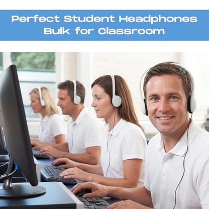 Yunsailing 30 Pack Bulk Over Ear Headphones Set On Ear Headsets Earphones with Adjustable Headband and 3.5mm Plug for Group Learning, Computer Lab, Library, Online Lesson (White) - color: White