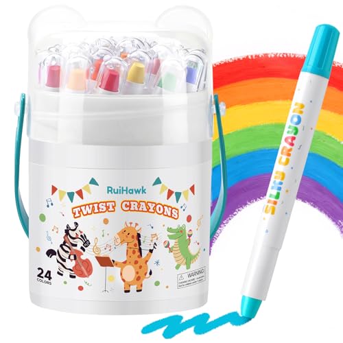 24 Colors Twist Crayons for Toddlers 2-6, Ultra-Silky Smooth & Easy-Grip Crayons with 150 PDF Pages, Stickers & Brush – Non-Toxic, Washable Art Supplies, Ideal Coloring Gift for Boys & Girls - color: Multicolored（24Pack)