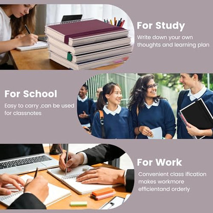 Yoment 5 Subject Notebook College Ruled, 300 Pages Spiral Notebook with Removable Divider Tabs，Hardcover 8 x 10 Inches College Ruled Journal 1 Inner Pocket for School College Work Office Home,Black - color: Black