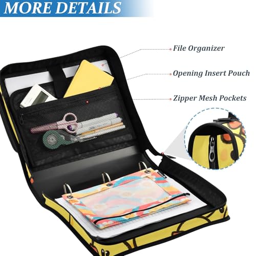 Zipper Binder Duck Pattern 3 Ring Binder with Shoulder Strap 500 Sheet Capacity Storage Organizer File Folder