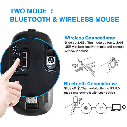 Wireless Bluetooth Mouse for Laptop, Rechargeable Mouse 2.4G USB Optical Wireless Mouse, LED Slim Dual Mode(Bluetooth 5.0 and 2.4G) Wireless for Laptop, PC, Mac OS, Android, Windows(Silver) - color: Silver