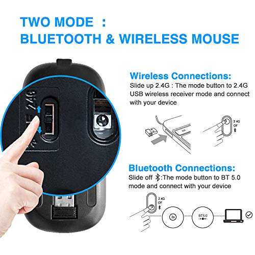 Wireless Bluetooth Mouse for Laptop, Rechargeable Mouse 2.4G USB Optical Wireless Mouse, LED Slim Dual Mode(Bluetooth 5.0 and 2.4G) Wireless Device for Laptop, PC, Mac OS, Android, Windows Champagne - color: Champagne