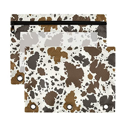 Kcldeci Pencil Pouch for 3 Ring Binder, Cowhide Leather 2 Pack Binder Pencil Pouch with Clear Window Pencil Bags with Zipper Pencil Case for Binder - color: C01