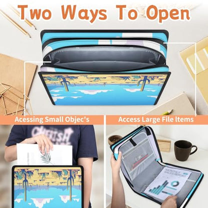 Desert Zipper Binder, 3 D-Ring Expanding File Folder with Handle & Adjustable Shoulder Strap, 400 Sheets Capacity Multi-Pocket Organizer for 13 Inch Laptop - color: Desert