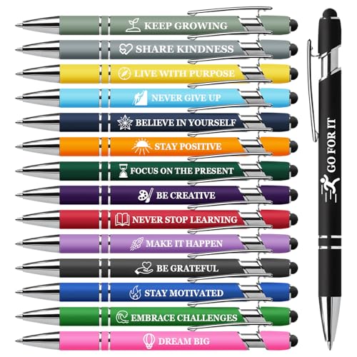 15 Pack Motivational Pen Set - Inspirational Quotes Retractable Ballpoint Pens for Office School Supplies, Encouragement Gifts for Women Men, Multicolor - color: Multicolor, style: Positive