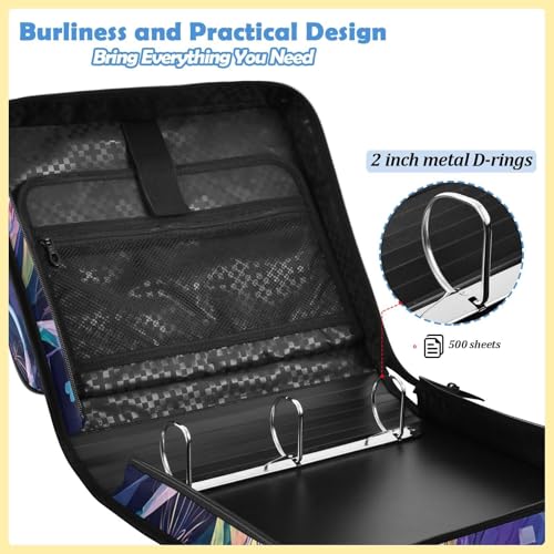 Dragon Head Zipper Binder Bag 3 Ring Binder with Shoulder Strap Zip Multi Pockets Portfolio Bags Capacity Up 500 Sheets for School Office Supplies - color: Glowing Pastel Dragon Head Nebula Artwork