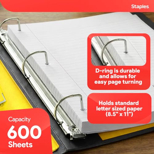 Staples Heavy-Duty 3-Inch D-Ring Binder, Yellow – Large Capacity 3-Ring Binder, Holds Up to 600 Sheets for School & Office - color: Yellow, size: 3-Inch, style: 1 Pack