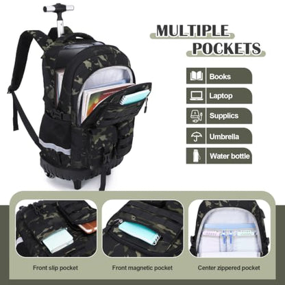DIGOBAY Camo Rolling Backpack for Boys, 3PCS Tactical Kids Rolling Backpack Set with Lunch Bag & Pencil Case, Boys Wheeled School Bookbag for Elementary, Middle, High School - color: Camouflage Black/Gray