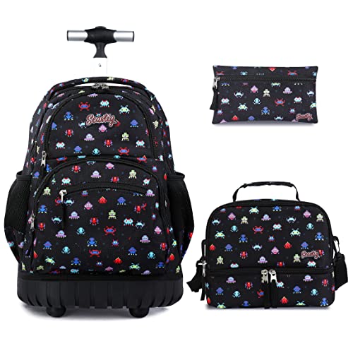 seastig Rolling Backpack 16 inch Wheeled Backpack with Lunch Bag & Pencil Case Roller Backpack Set Carry-on Bag School Travel - color: Robot