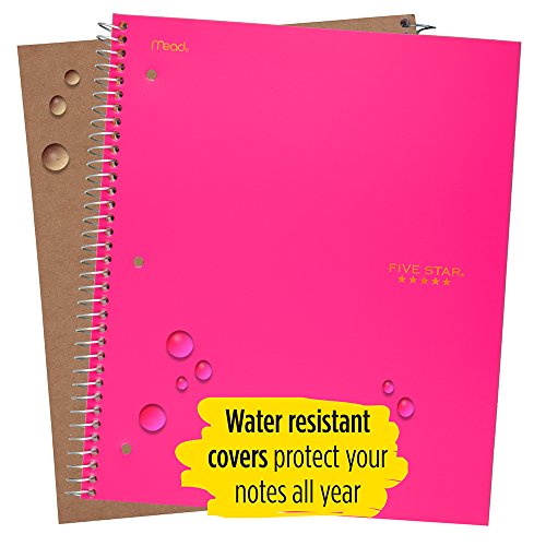 Five Star Spiral Notebook, 3 Subject, College Ruled Paper, 150 Sheets, 11" x 8-1/2", Pink (73501) - color: 11 Bright Pink