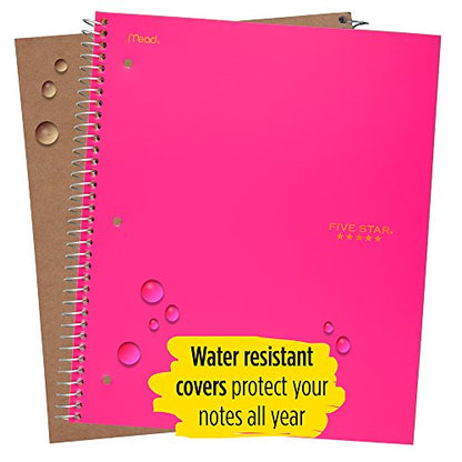 Five Star Spiral Notebook, 3 Subject, College Ruled Paper, 150 Sheets, 11" x 8-1/2", Pink (73501) - color: 11 Bright Pink