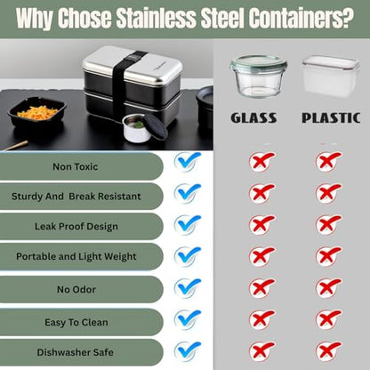 Modaniam Leak Proof Stainless Steel Bento Box, Stainless Steel Lunch Box For Adults, Metal Bento Box, Japanese Lunch Container, Large With Compartment, Korean Bentobox, Non Toxic, Microwave Safe